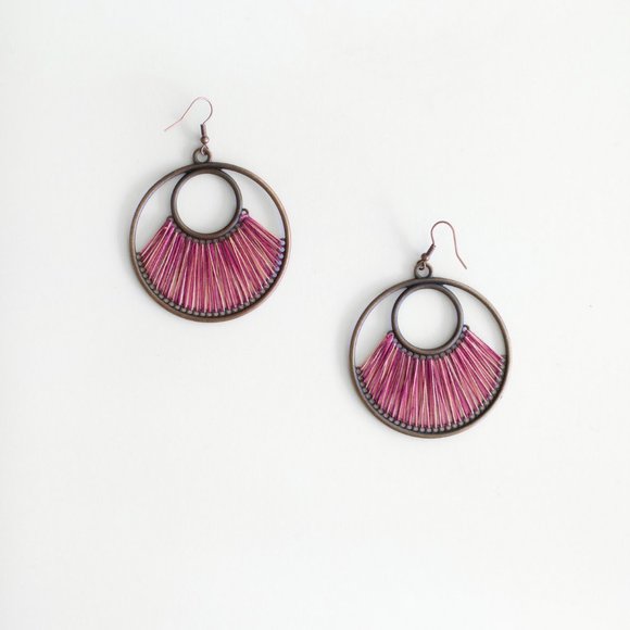 Bohemian Round Threaded Large Earrings - Picture 5 of 10